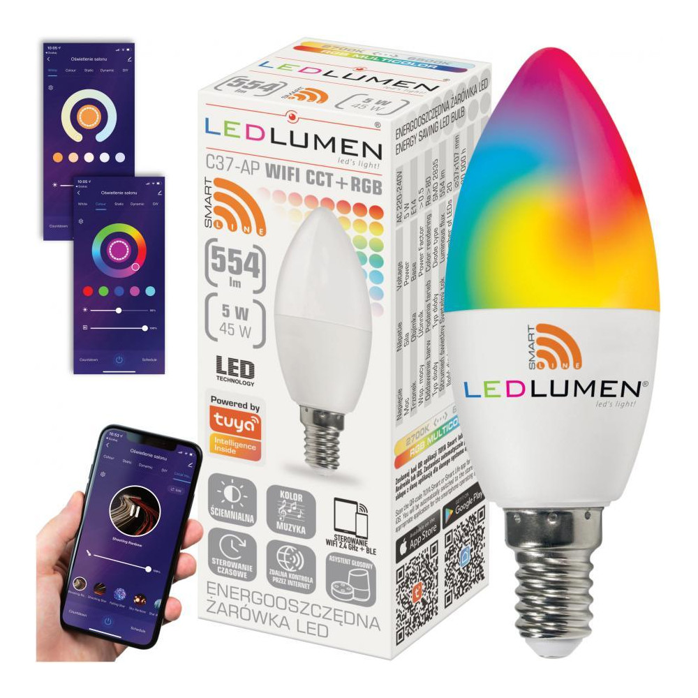 LED žiarovka 5W CCT+RGB  WIFI TUYA SMART E14