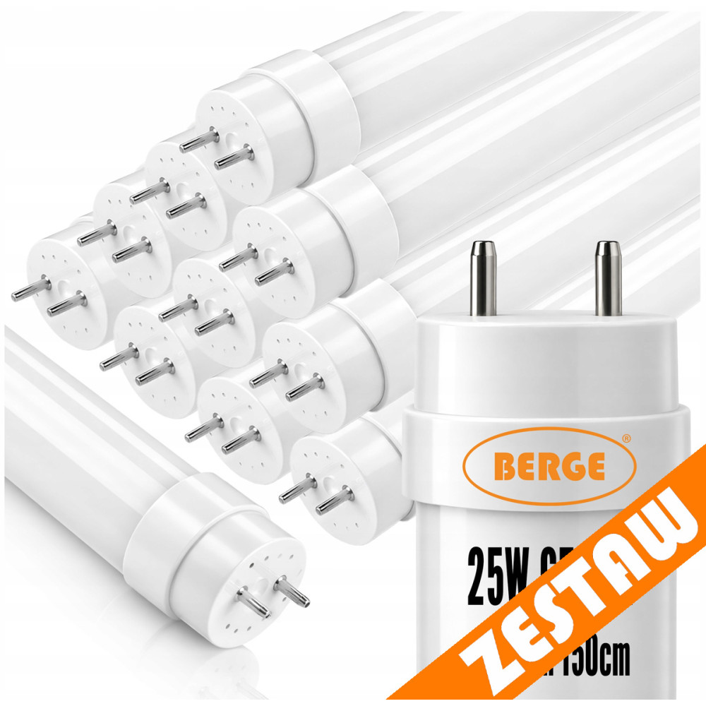 BERGE 10x LED trubice 150cm T8 25W 2500lm 6500K G13 - studená biela