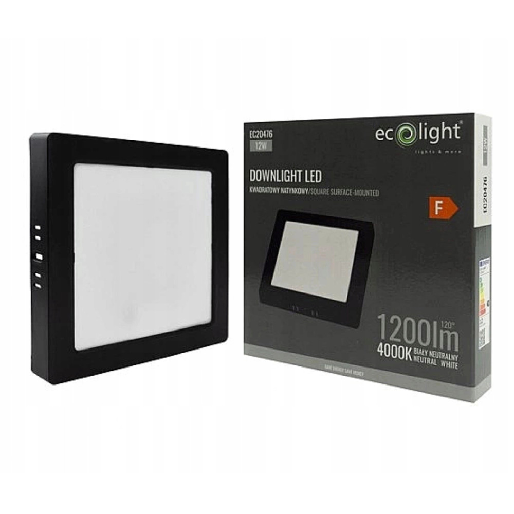 BERGE LED prisadený stropný panel – štvorec, 12 W, 1200 lm, čierny