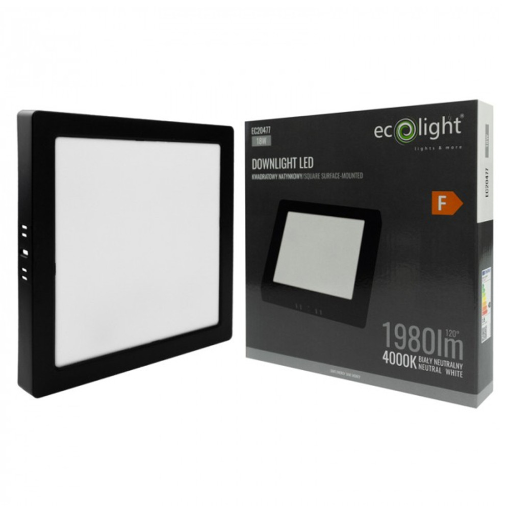 BERGE LED prisadený stropný panel – štvorec, 18 W, 1980 lm, čierny