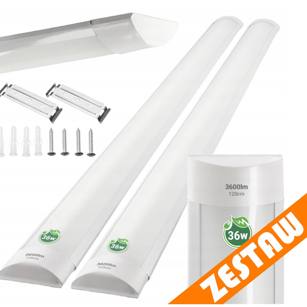 BERGE Sada 2 LED žiaroviek 120 cm prisadené panelové svietidlo 36 W 3600 lm denné svetlo farba