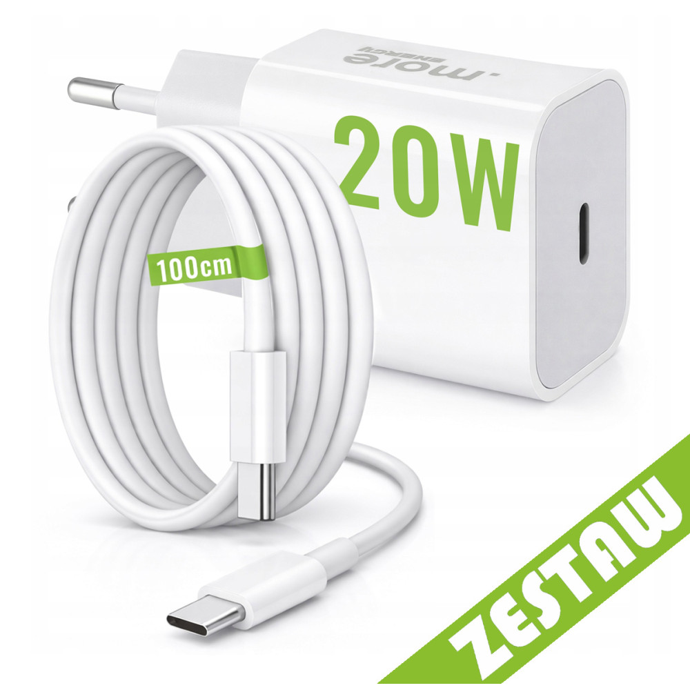 BERGE Súprava: rýchla sieťová nabíjačka 20 W + USB-C kábel 100 cm (1 m), napájací adaptér