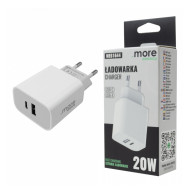 BERGE Dvojitá rýchla nabíjačka do steny 20W napájací zdroj USB-C USB-A Cube biely