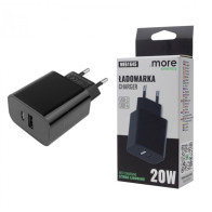 BERGE Dvojitá rýchla nabíjačka do steny 20W napájací zdroj USB-C USB-A Cube čierna