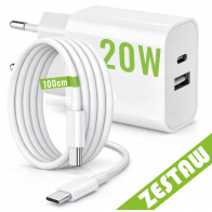 BERGE Rýchla sieťová nabíjačka USB / USB-C / USB-A + kábel USB-C 1 m (100 cm), 20 W – sada