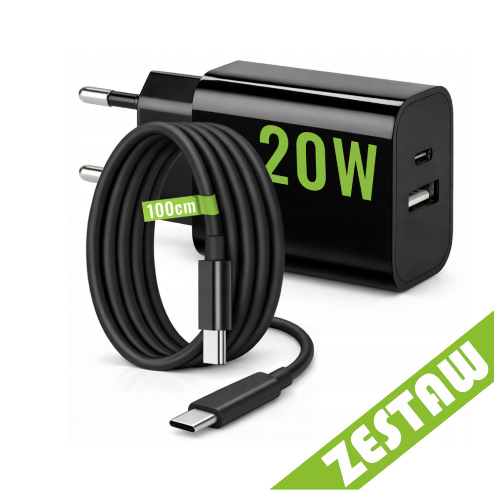 BERGE Sada: rýchla sieťová nabíjačka USB / USB-C / USB-A + kábel USB-C 1 m (100 cm), 20 W