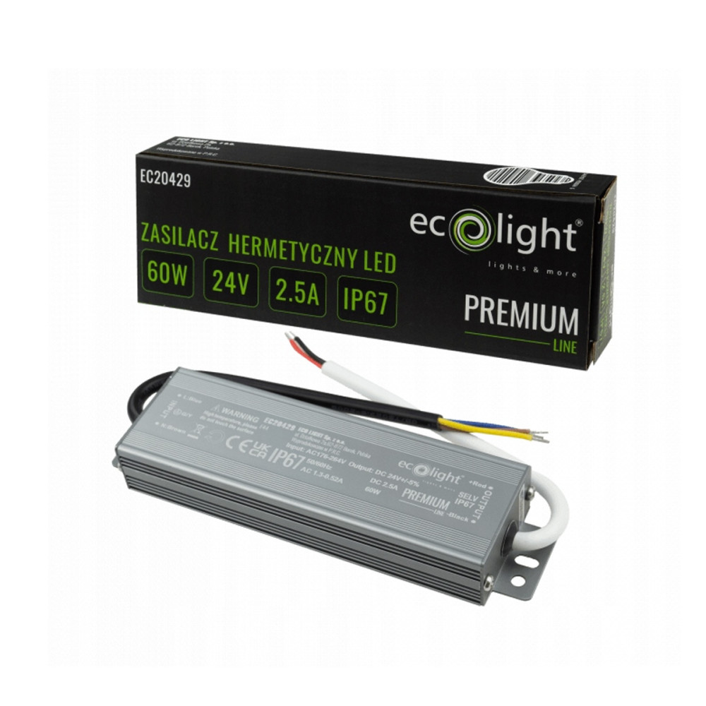 BERGE 24V LED napájací zdroj hermetický 60W 2,5A vodotesný transformátor PREMIUM