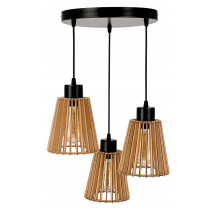 BERGE Drevená závesná stropná lampa, nástenná lampa, 3xE27, kovová do obývačky