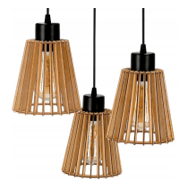 BERGE Drevená závesná stropná lampa, nástenná lampa, 3xE27, kovová do obývačky
