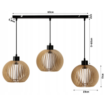BERGE LED závesná lampa 3xE27 drevená nastaviteľná do kuchyne obývačky atmosférická