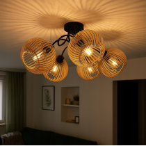 BERGE Drevená LED stropná lampa na zavesenie 5xE27 pre krásnu a priestrannú miestnosť