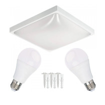 BERGE LED stropné svietidlo 2xE27 štvorcové biele + 2xE27 10W neutrálna biela žiarovka