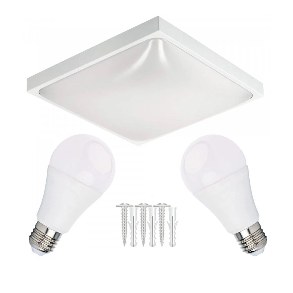 BERGE LED stropné svietidlo 2xE27 štvorcové biele + 2xE27 10W neutrálna biela žiarovka