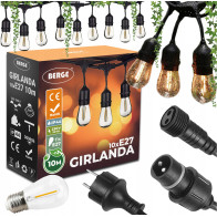 BERGE ZÁHRADNÁ SVETELNÁ REŤAZ 10m 10xE27 Sada s LED žiarovkami IP44