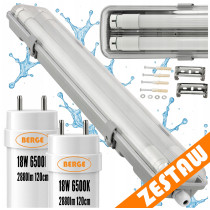 BERGE SADA Hermetické svietidlo 120cm 36W 5760lm 6500K+ 2x LED trubice Vodotesné