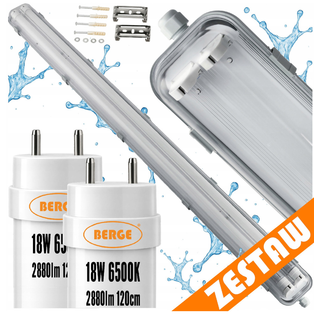 BERGE SADA Hermetické svietidlo s reflektorom 120cm 36W 5760lm 6500K + 2x LED žiarivky