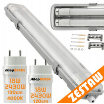 BERGE Sada hermetického LED svietidla 120 cm + 2x žiarivky G13 PREMIUM 4860lm STRONG