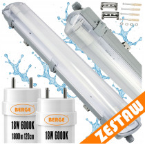 BERGE Sada LED svietidiel 120 cm, 36 W, 3600 lm, 6000 K, do garáže, s plechom