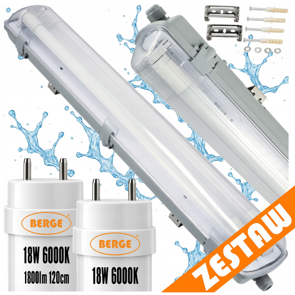 BERGE Sada LED svietidiel 120 cm, 36 W, 3600 lm, 6000 K, do garáže, s plechom