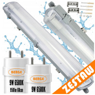 BERGE Sada LED svietidiel, hermetické svietidlo, 60 cm, 18 W, 1900 lm, 6500 K, do garáže, s plechom