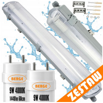 BERGE Sada LED svietidiel, hermetické svietidlo, 60 cm, 18 W, 2880 lm, 4000 K, do garáže, s plechom