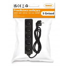 BERGE Predlžovací kábel 5 zásuviek 1,5 m 13A 3000W 3*1,0 mm2