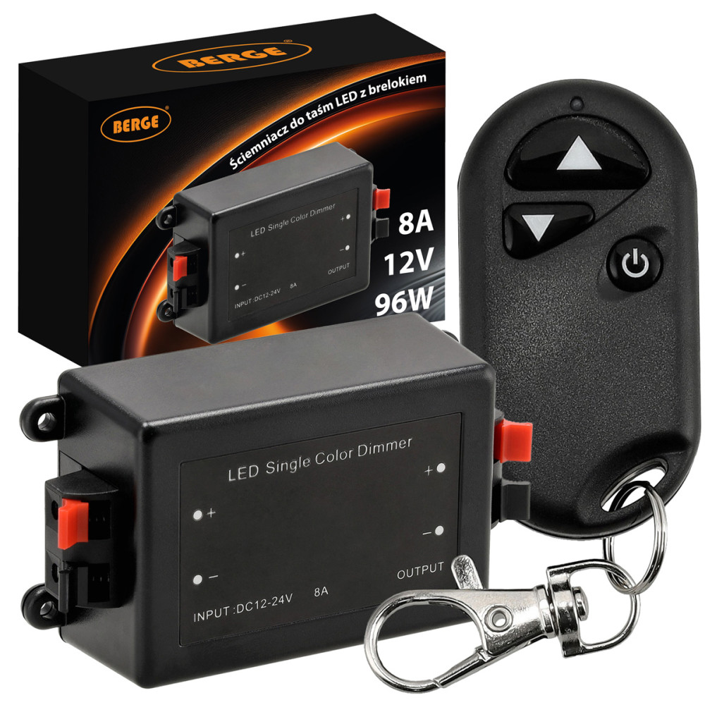 BERGE Stmívač LED ovladače pro pásky 12V 24V MONO regulátor s dálkovým ovládáním 8A 96W