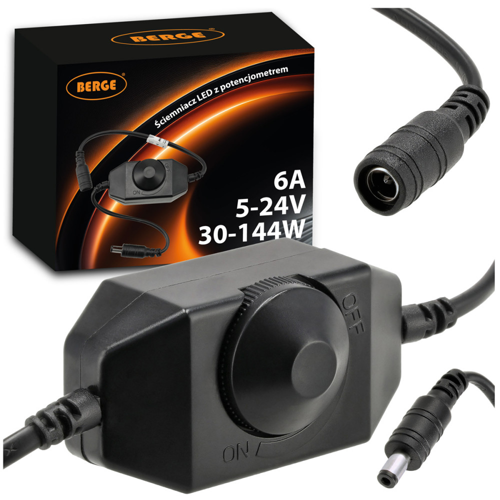 BERGE Stmívač LED pásků 12V/24V s nastavitelným potenciometrem 6A