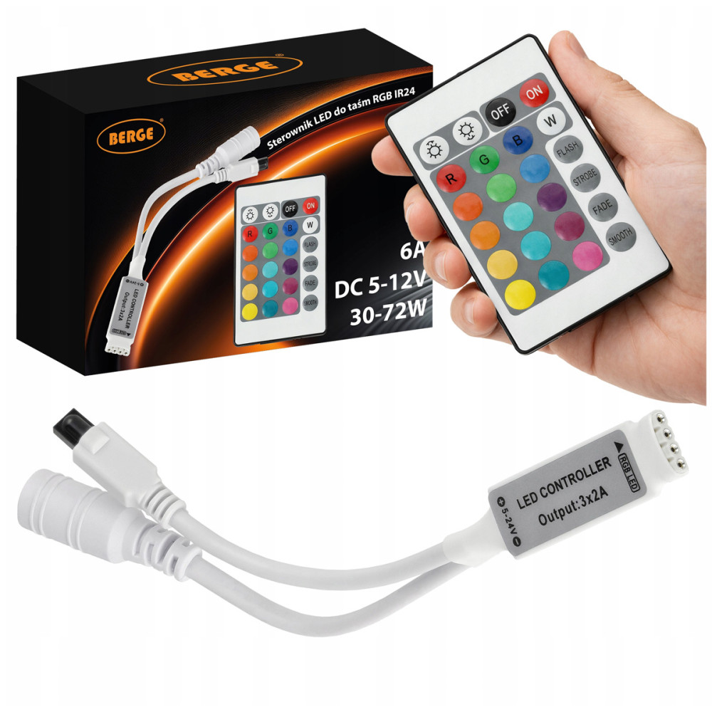 BERGE Dálkové ovládání LED pro RGB pásky, vícebarevný infračervený ovladač 72W