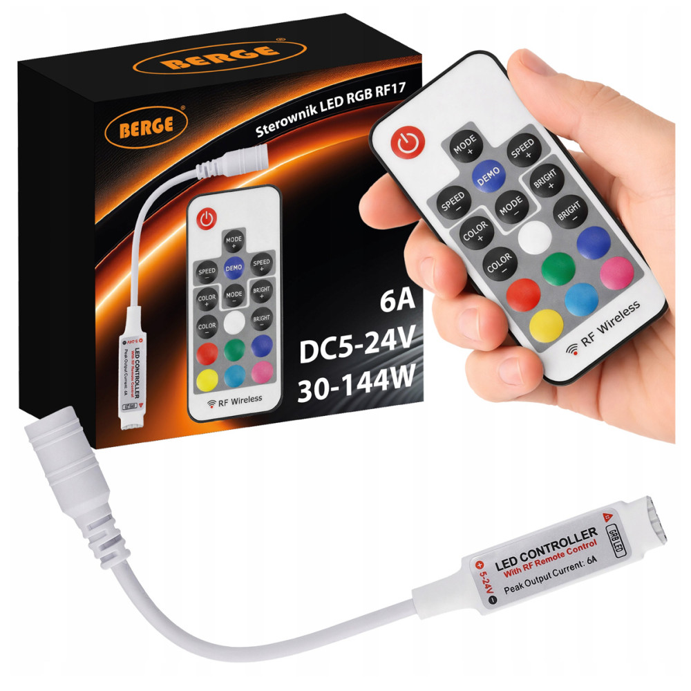 BERGE Dálkové ovládání pro RGB LED pásky 6A 72W 5-24V 12V Více funkcí Rádiové