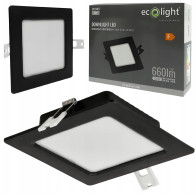 ECOLIGHT LED panelové stropní svítidlo pro zapuštěnou montáž 6W, černé čtvercové, 4000K