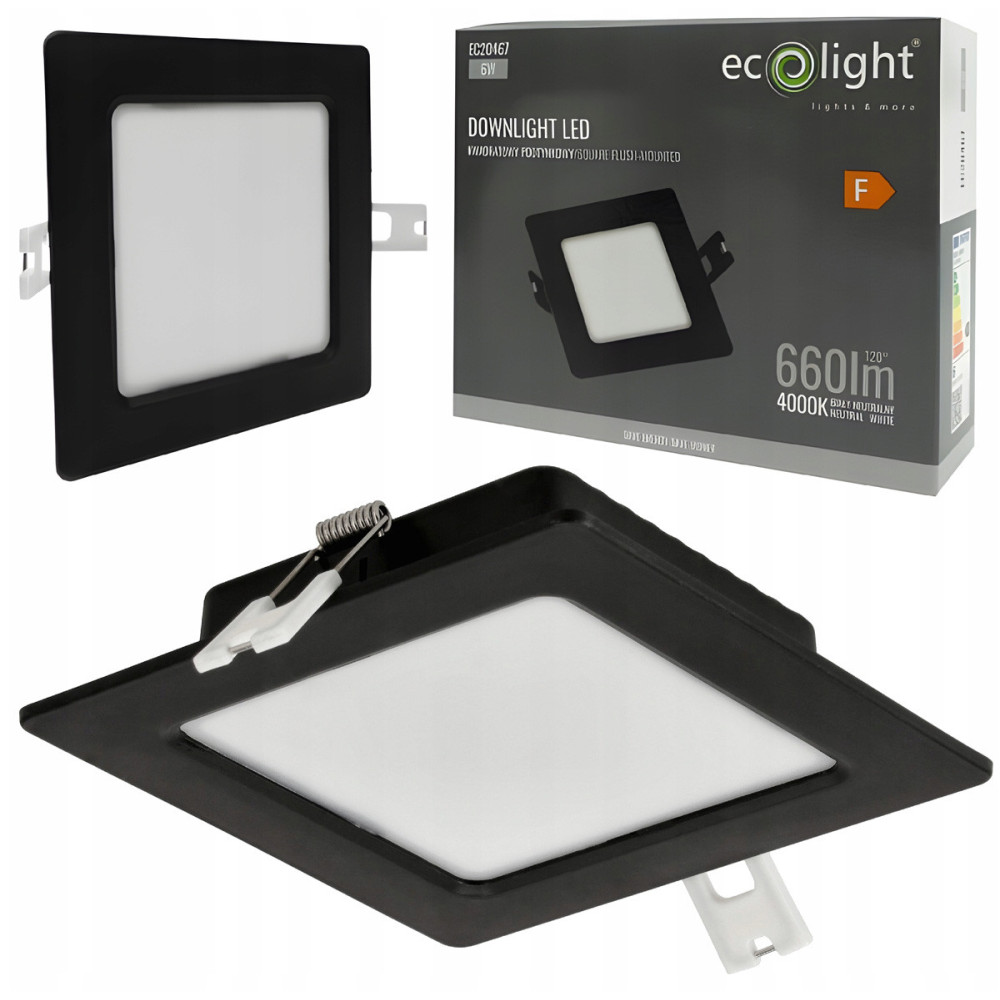 ECOLIGHT LED panelové stropní svítidlo pro zapuštěnou montáž 6W, černé čtvercové, 4000K