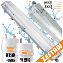 BERGE Sada LED lamp, hermetické svítidlo 60cm 18W 2880lm 6500K do garáže s plechem