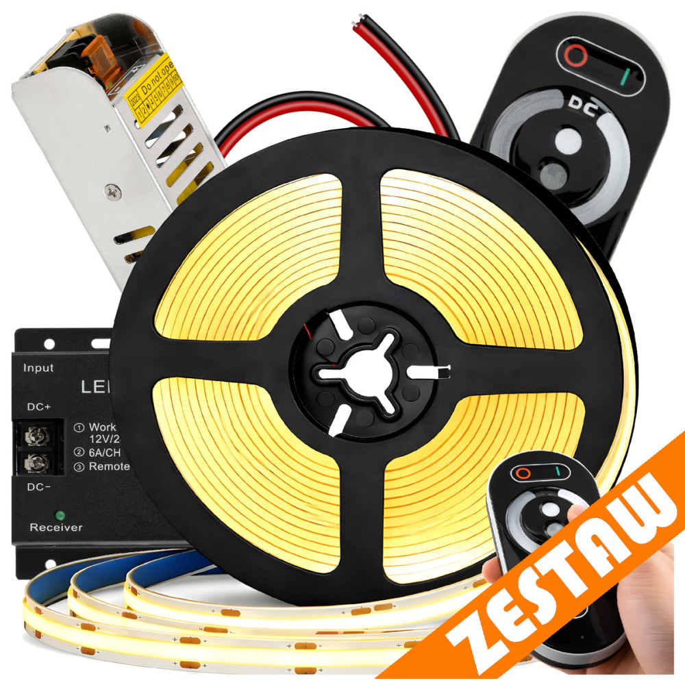 BERGE Sada LED neonové COB pásky 12V 5m 4000K 60W - zdroj + ovladač