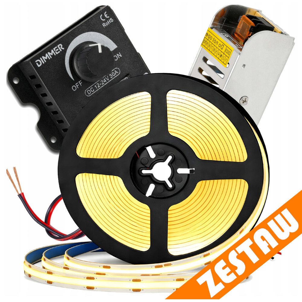 BERGE Sada neonové COB LED pásky 12V 5m 4000K 60W - zdroj + ovladač