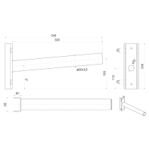 EKONN - 2m Oceľový výložník na Betónový / Drevený stĺp - typ EKV-1/2,0/5 Ø60 - pozinkovaný