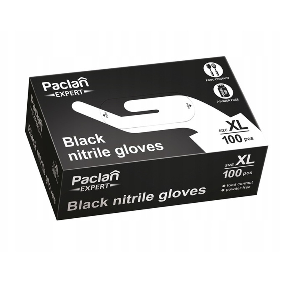 BERGE Ochranné nitrilové rukavice Paclan čierne, veľkosť XL, 100 ks na čistenie