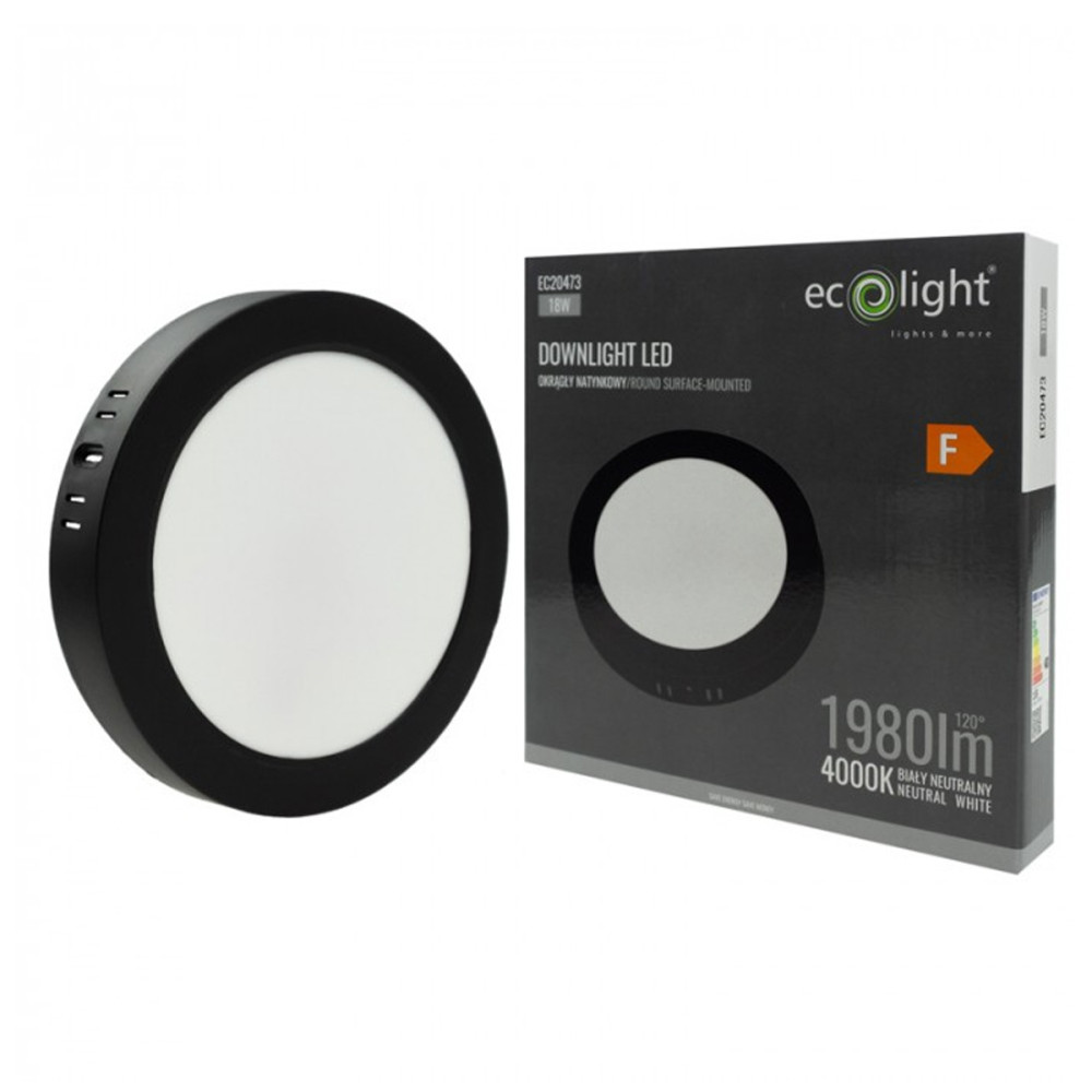 BERGE LED stropné svietidlo na stenu, okrúhle, 18W, 1980lm, čierne, 4000K