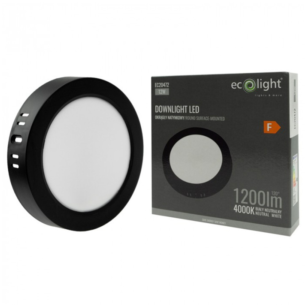 BERGE LED stropné svietidlo na stenu, okrúhle, 12W, 1200lm, čierne, 4000K