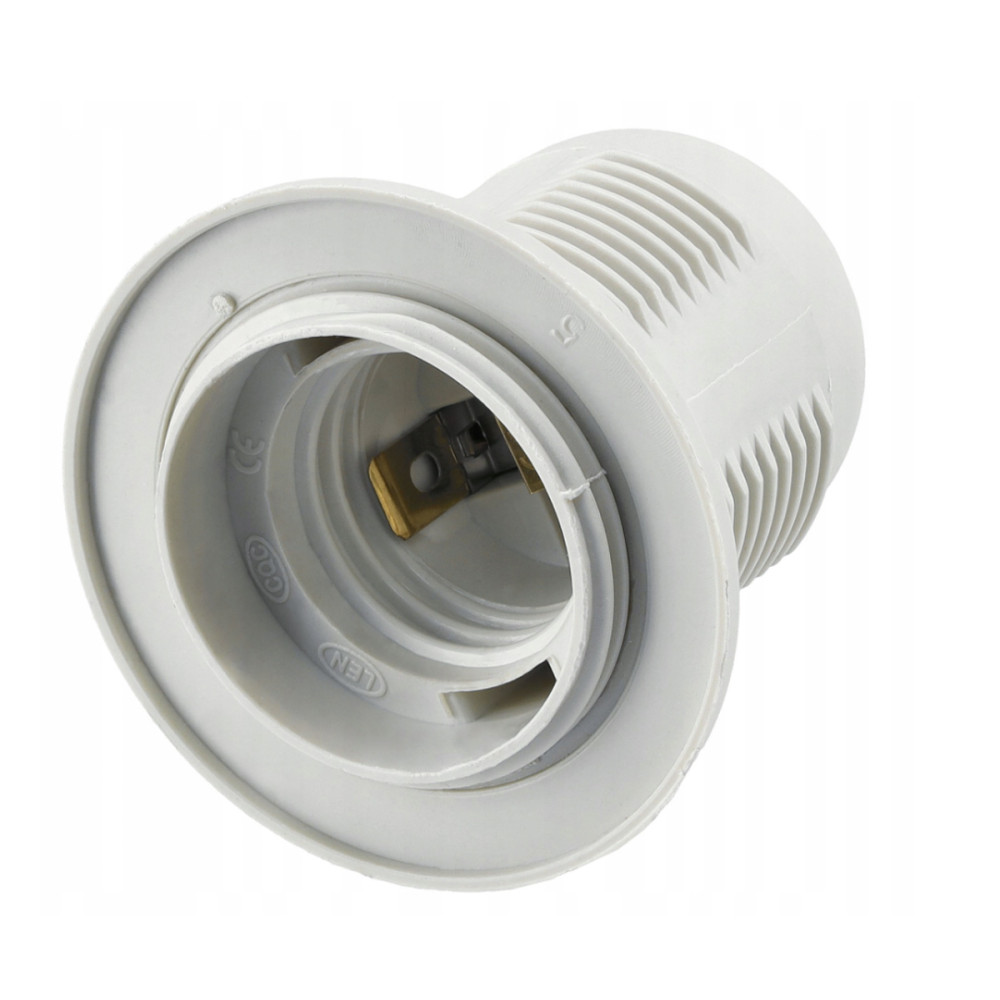 BERGE Objímka na lampu so závitom E27, plastová, biela, hladká, objímka + golier