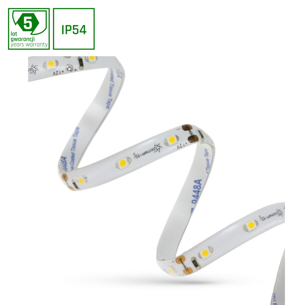 SPECTRUM - 5m LED pásik SMD 2835 - 4,8W/m - 336lm/m - 60LED/m - IP54 - 8mm - 12V - Neutrálna biela / 4000°K - Záruka 5 rokov