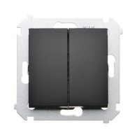 Kontakt Simon - Striedavý prepínač dvojitý SIMON54 DW6/2.01/X/49, radenie č. 6+6 bez pikt., 10AX, skrut. svorky, čierny matný