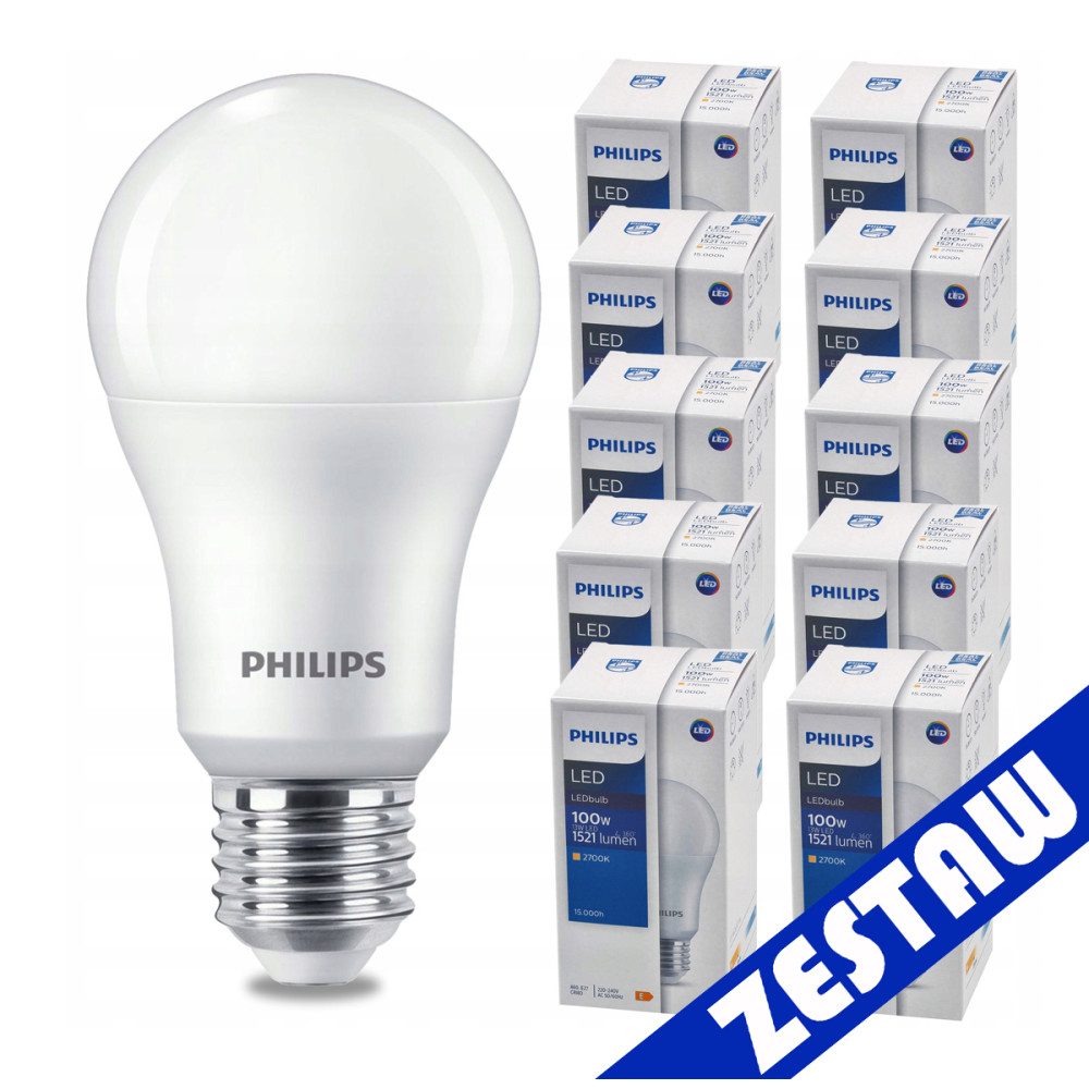 BERGE SADA 10 LED žiaroviek E27 13W PHILIPS 1521lm teplá biela 2700k A60