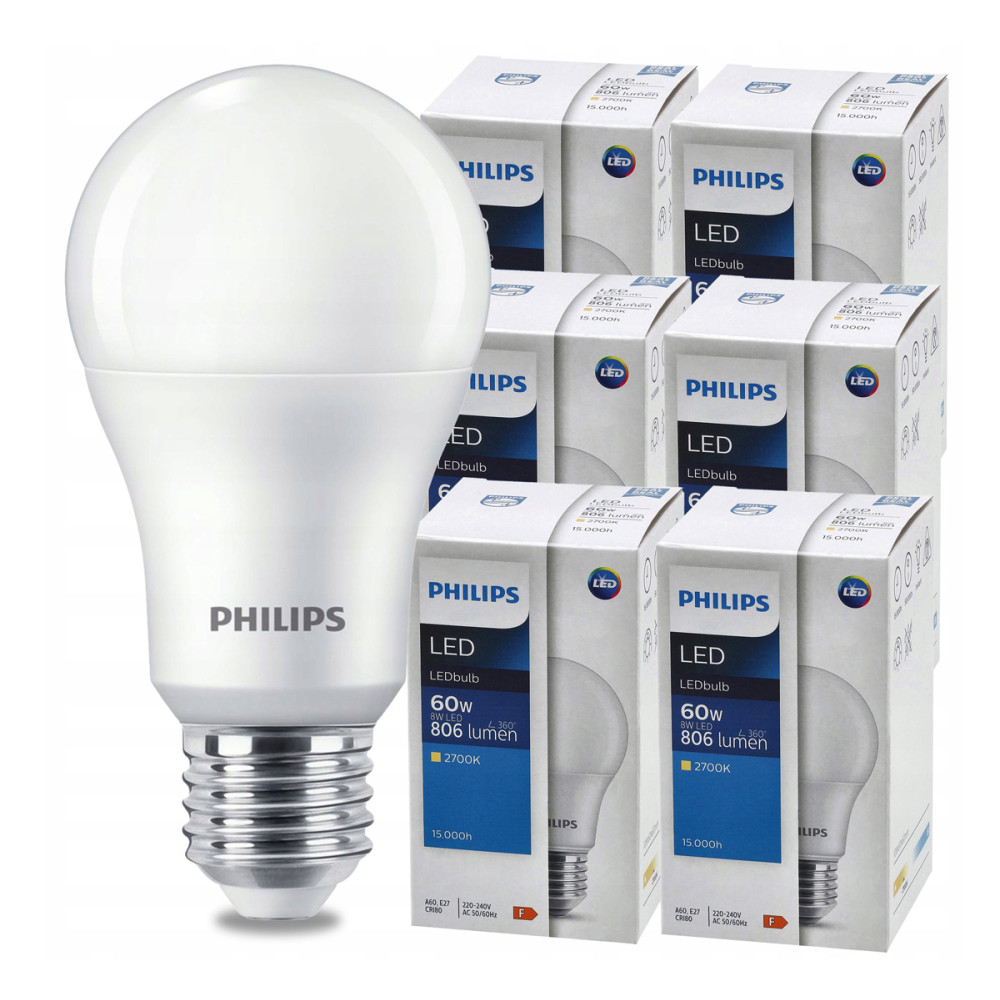 BERGE SADA 6 LED žiaroviek E27 8W 806lm PHILIPS Teplá biela 2700K A60