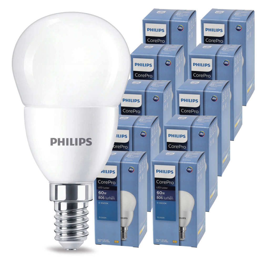 BERGE 10x LED žiarovka PHILIPS E14 72 – studená farba 6500K 230V CorePro