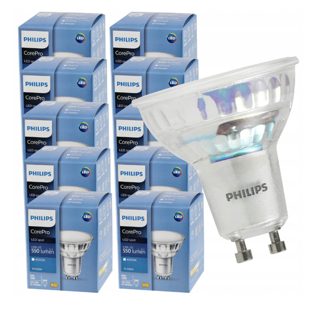 10x GU10 LED žiarovka PHILIPS 4,9W 550lm 4000k prémiová