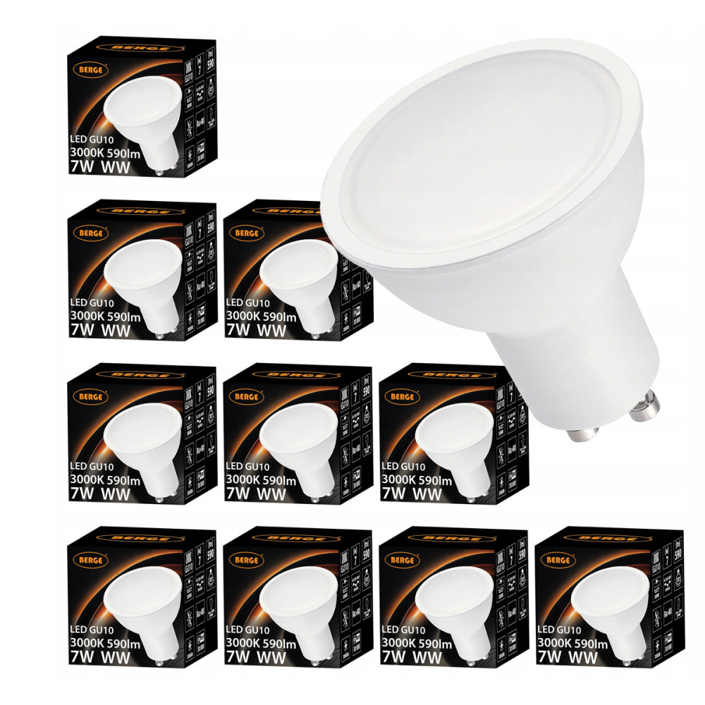 BERGE 10x LED žiarovka GU10 8W teplá farba 3000K 720lm