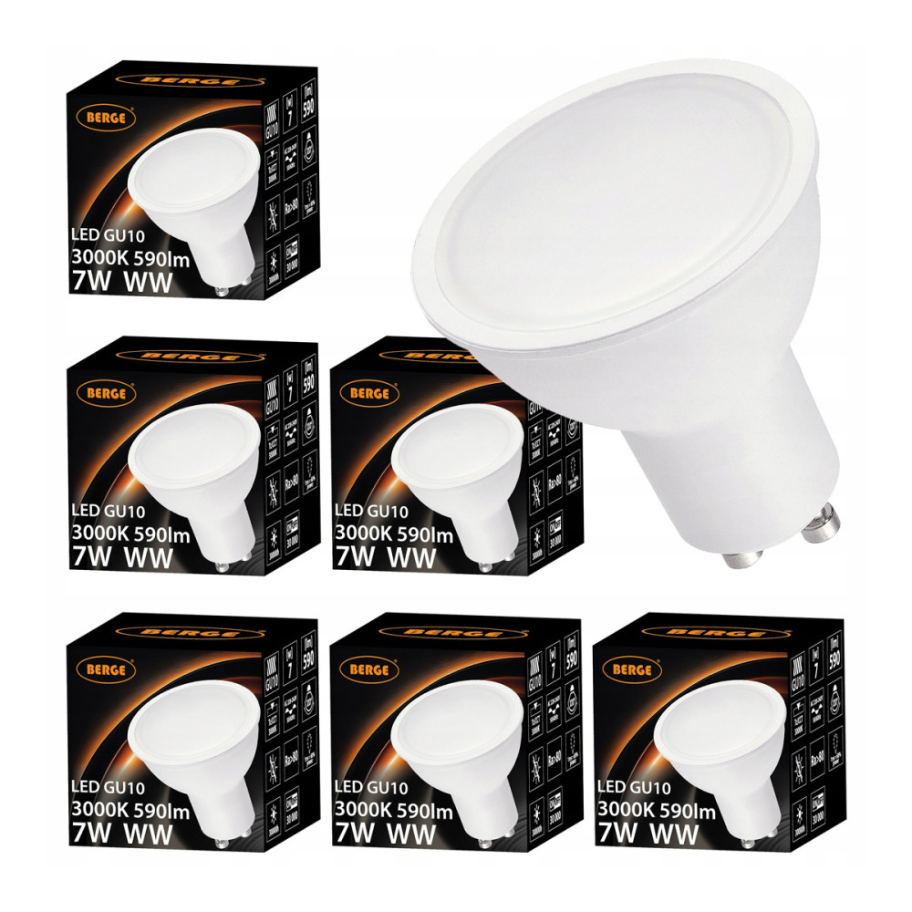 BERGE 6x LED žiarovka GU10 8W teplá farba 3000K 720lm SMD 2835