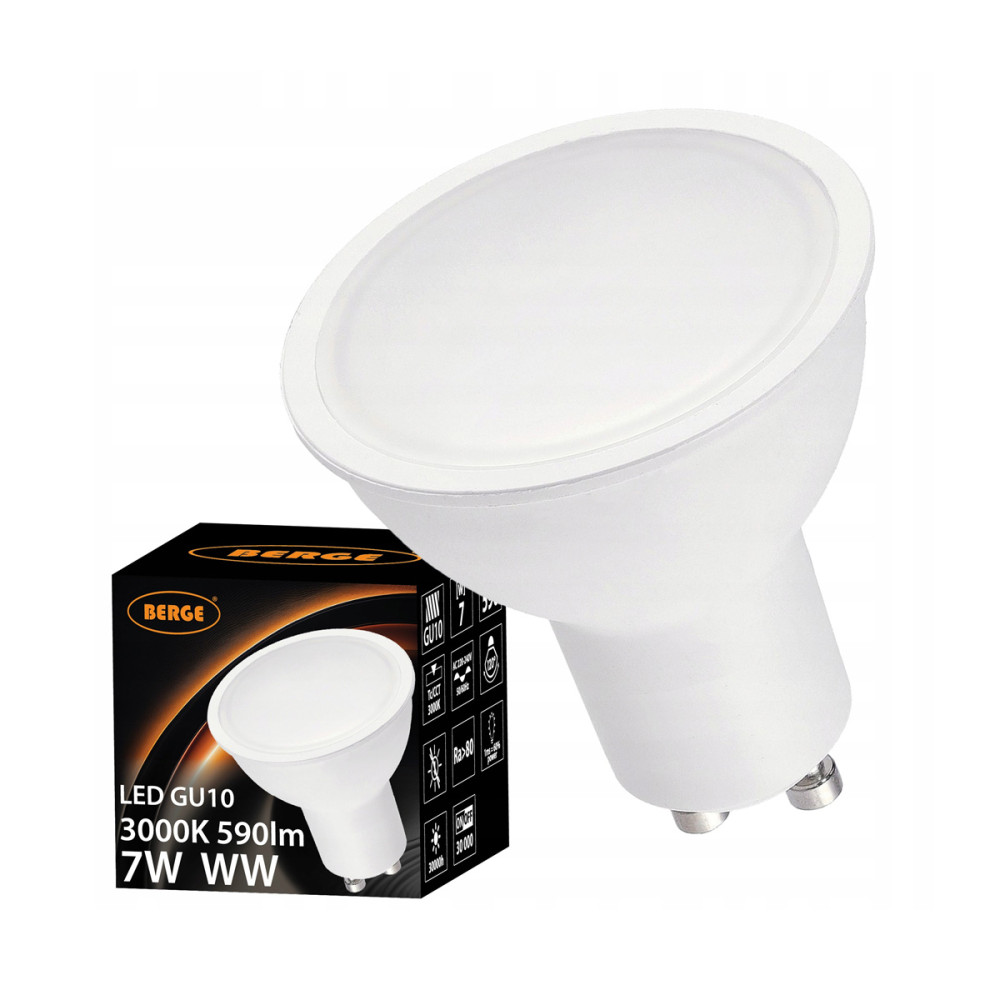 BERGE LED žiarovka GU10 8W WW Teplá farba 3000K 720lm Energeticky úsporná SMD 2835