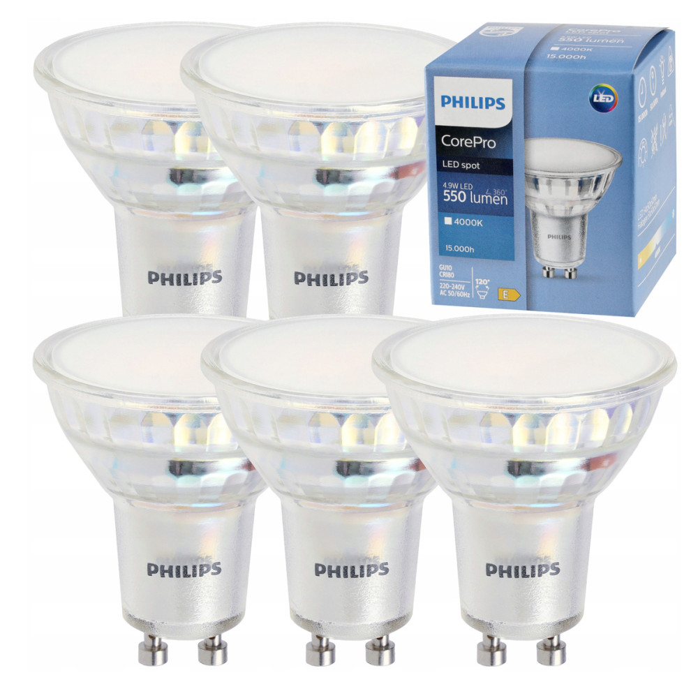BERGE LED žiarovka Philips GU10 5x 4,9W - 550lm - 4000K EyeComfort 15 000h